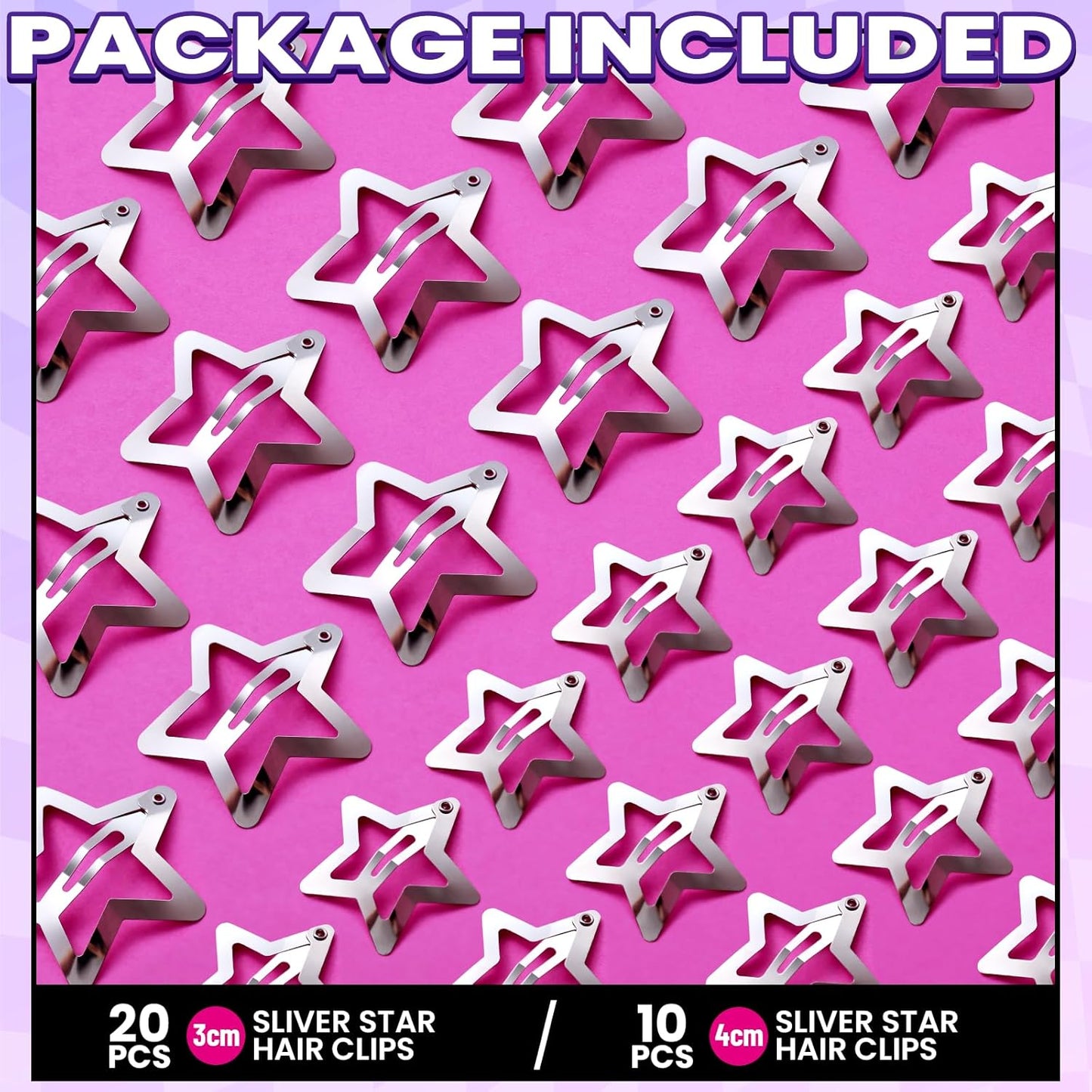 20PCS Star Hair Clips Set – Y2K Rave Accessories, Non-Slip Metal Snap Barrettes for Girls & Women