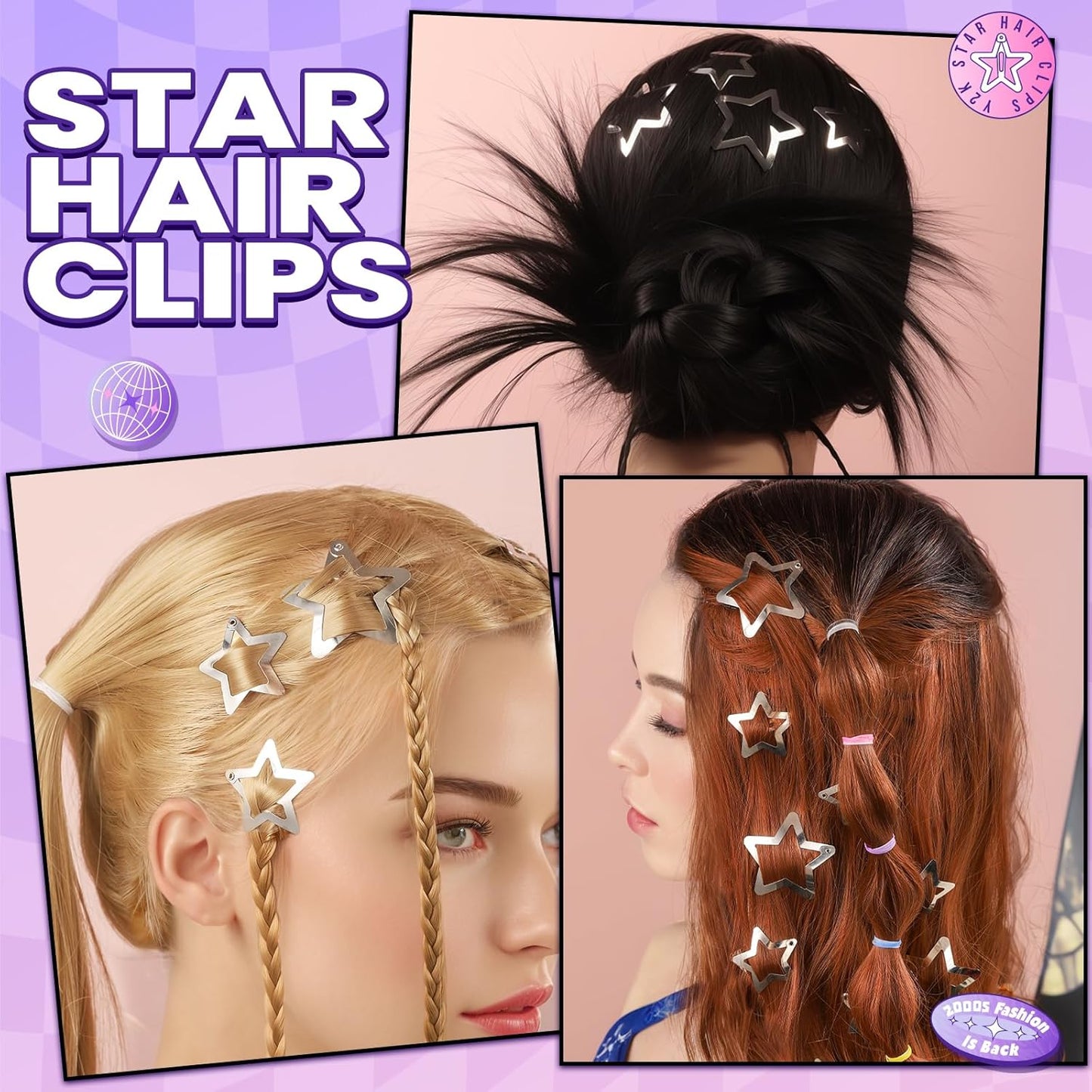 20PCS Star Hair Clips Set – Y2K Rave Accessories, Non-Slip Metal Snap Barrettes for Girls & Women