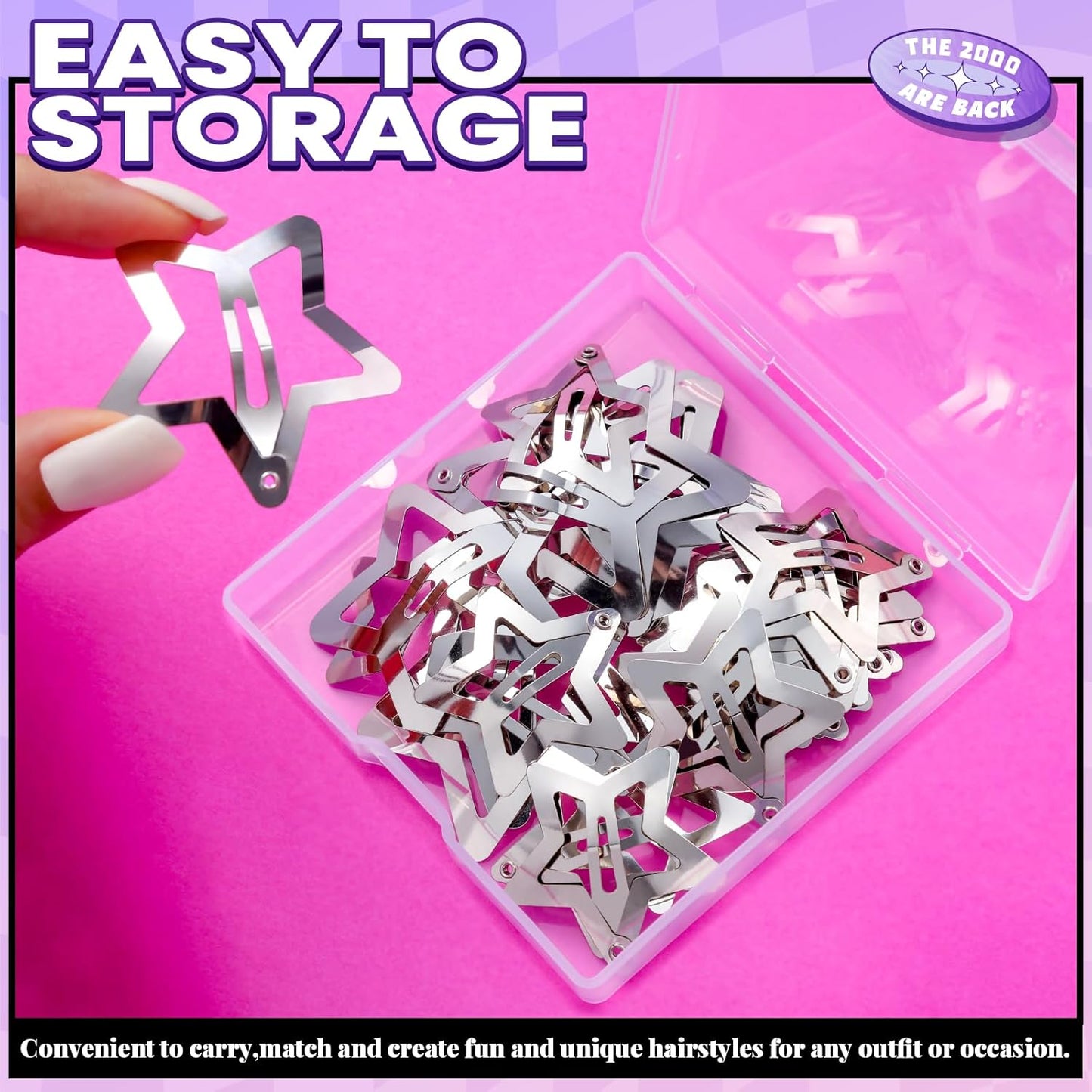 20PCS Star Hair Clips Set – Y2K Rave Accessories, Non-Slip Metal Snap Barrettes for Girls & Women