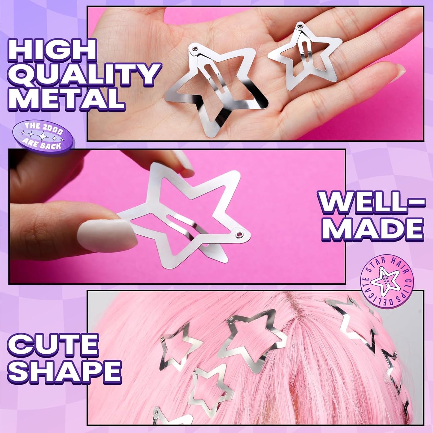 20PCS Star Hair Clips Set – Y2K Rave Accessories, Non-Slip Metal Snap Barrettes for Girls & Women