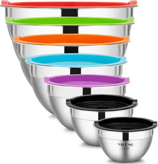 7-Piece Stainless Steel Mixing Bowls Set with Lids - Nesting Design for Baking, Cooking & Storage