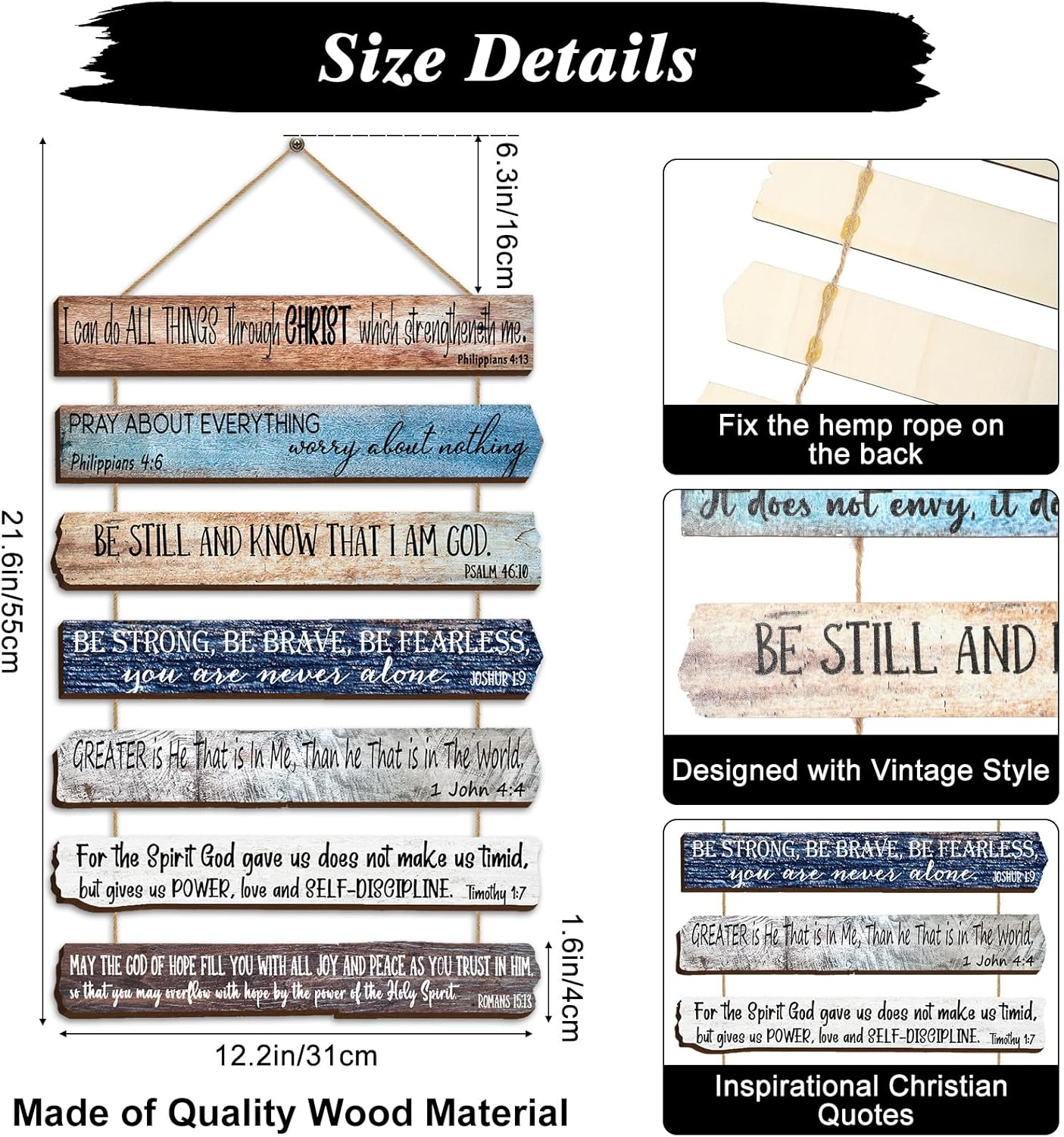 Christian Wall Art - Inspirational Bible Verse Wooden Decor for Office, Bedroom & Living Room (Brown)